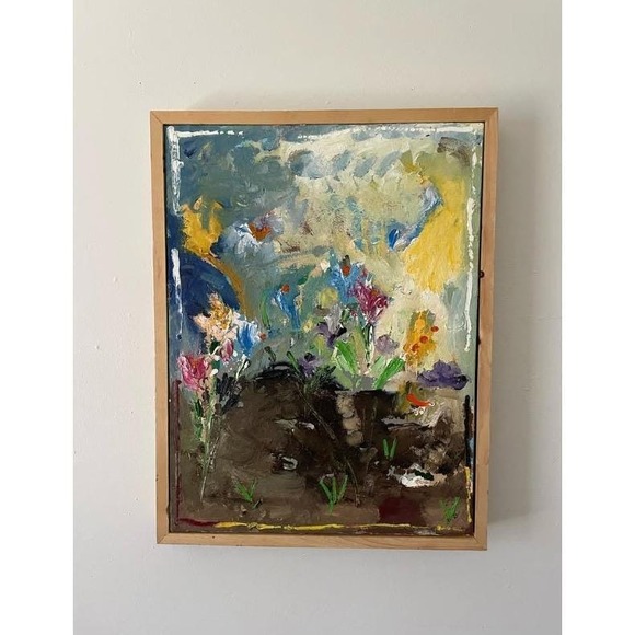 Other - O Mind Garden No. 2 19.5 x 25.5 Abstract Floral Oil Painting Framed Impasto Art
